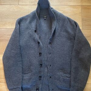 J. Crew Men's Shawl Collar Button-Up Cardigan - Navy Gray Large